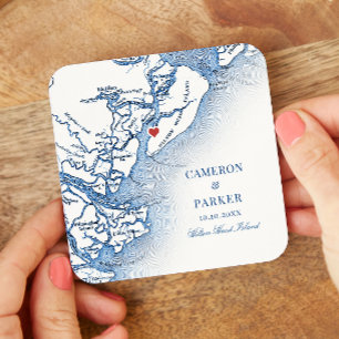 Dessous De Verre Carré Elégant Hilton Head Island Map Marine Blue Mariage