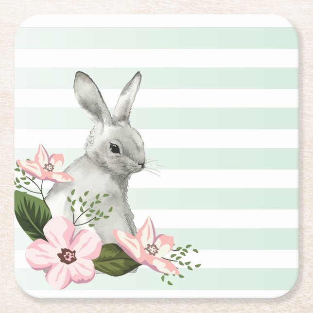 Dessous De Verre Carré Élégant Lapin rayé (Devant)