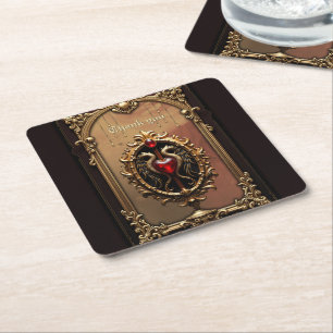 Dessous De Verre Carré Élégant luxueux emblème du coeur.