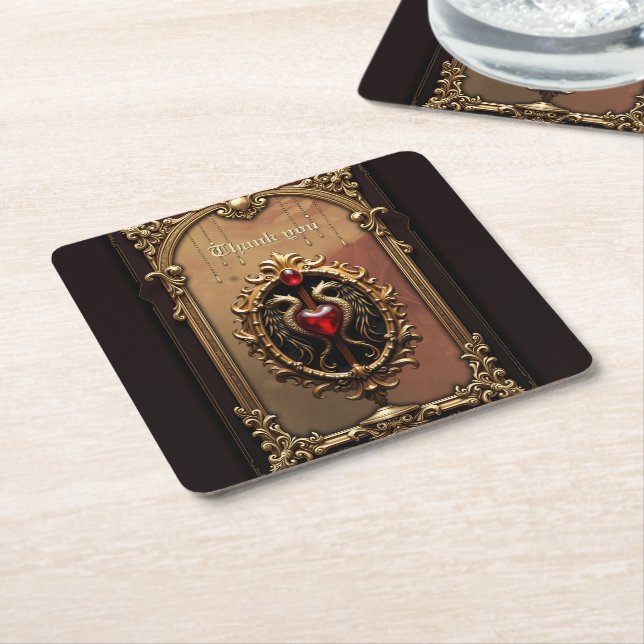 Dessous De Verre Carré Élégant luxueux emblème du coeur. (Incliné)