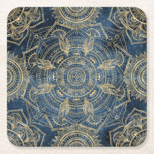 Dessous De Verre Carré Elégant Mandala Blue Whimsy Design