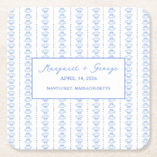 Dessous De Verre Carré Elégant Mariage côtier marin bleu