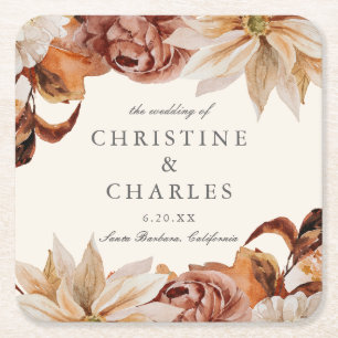 Dessous De Verre Carré Elégant Mariage d'aquarelle d'automne