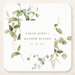 Dessous De Verre Carré Élégant Mariage d'aquarelle de feuillage botanique