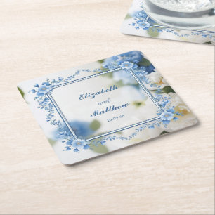 Dessous De Verre Carré Élégant mariage de bleus et de superpositions blan