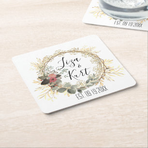 Dessous De Verre Carré Élégant Mariage de couronne florale Personnalisé