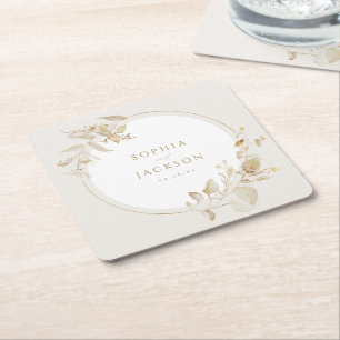 Dessous De Verre Carré Élégant Mariage de couronnes florales botaniques e