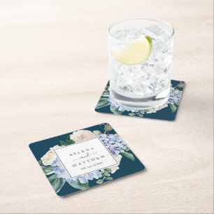 Dessous De Verre Carré Élégant Mariage de la marine Blue Hydrangea