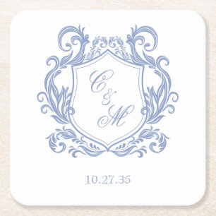 Dessous De Verre Carré Élégant Mariage de Monogram Blue Dusty
