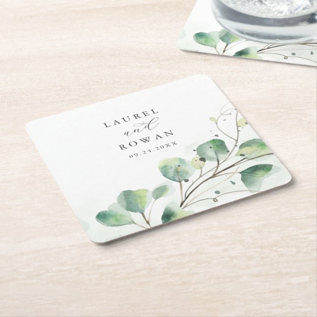 Dessous De Verre Carré Elégant Mariage de verdure (Incliné)