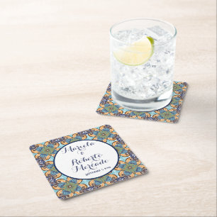 Dessous De Verre Carré Élégant Mariage Floral Mexicain Talavera