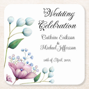 Dessous De Verre Carré Élégant Mariage Floral Soft Botanical Romance