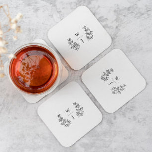 Dessous De Verre Carré Élégant Mariage initial de la feuille botanique