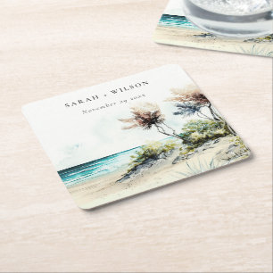 Dessous De Verre Carré Elégant Mariage marin de la plage de Palm Plage Du
