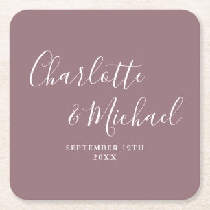 Dessous De Verre Carré Élégant Mariage Mauve Calligraphié