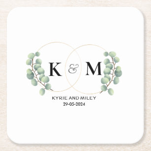 Dessous De Verre Carré élégant mariage monogramme eucalyptus