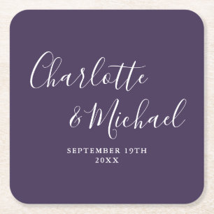 Dessous De Verre Carré Élégant Mariage Signature Écriture Violet