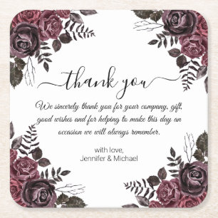 Dessous De Verre Carré élégant merci fleurs gothiques mariage