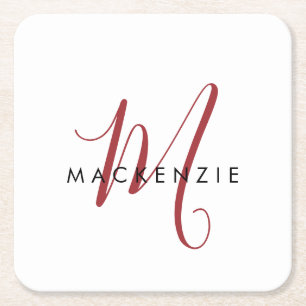 Dessous De Verre Carré Élégant Monogramme blanc moderne