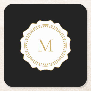 Dessous De Verre Carré Élégant Monogramme Gold Noir