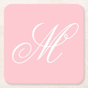 Dessous De Verre Carré Élégant Monogramme rose initial