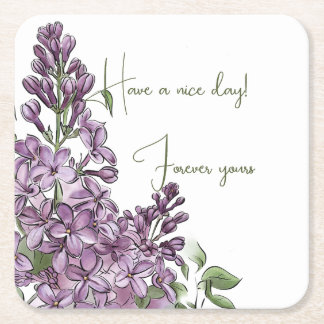 Dessous De Verre Carré Élégant motif floral de lilas avec citation positi