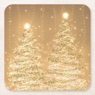 Dessous De Verre Carré Élégant Noël étincelant Arbres Cuivre
