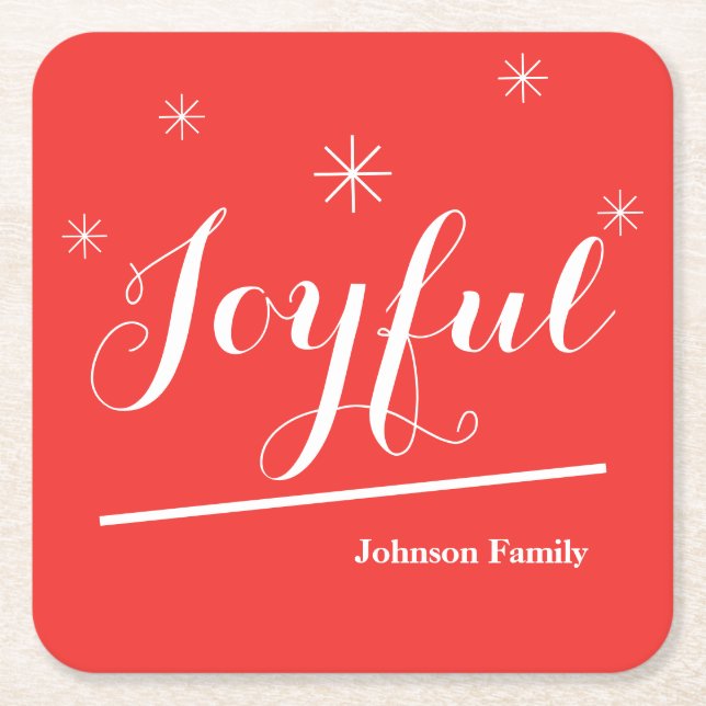 Dessous De Verre Carré Élégant Noël Personnalisé Nom Joyeux Rouge (Devant)