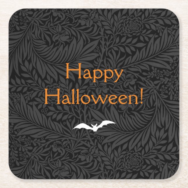 Dessous De Verre Carré Élégant noir Halloween floral (Devant)
