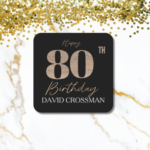 Dessous De Verre Carré Élégant Pailleté Noir & Or 80e Anniversaire