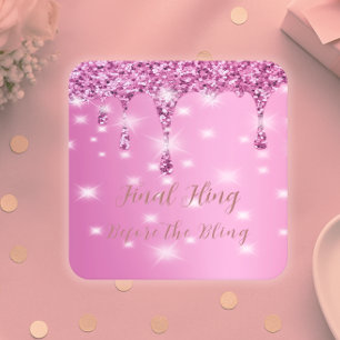 Dessous De Verre Carré Élégant paillettes rose chaud goutte à goutte ente