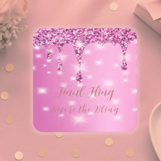 Dessous De Verre Carré Élégant paillettes rose chaud goutte à goutte ente