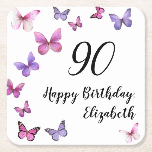 Dessous De Verre Carré Élégant Papillons 90e Anniversaire Nom Personnalis