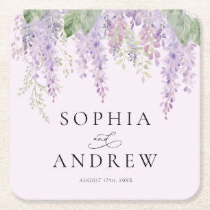 Dessous De Verre Carré Élégant Purple Wisteria Flowers Mariage