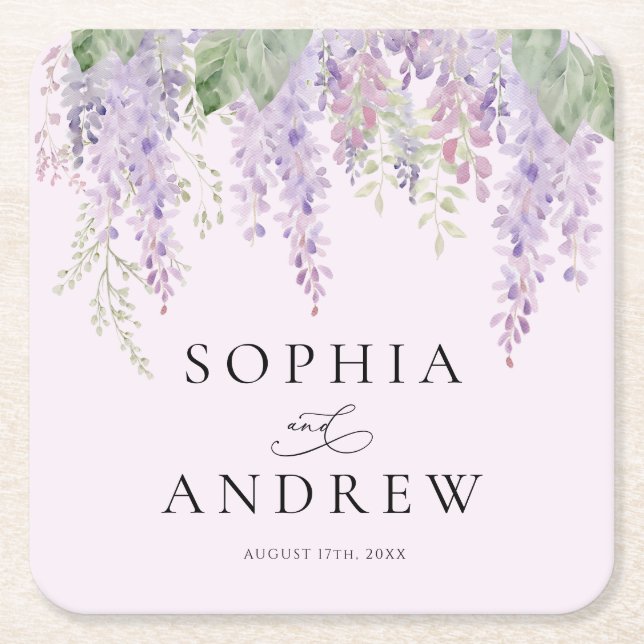 Dessous De Verre Carré Élégant Purple Wisteria Flowers Mariage (Devant)