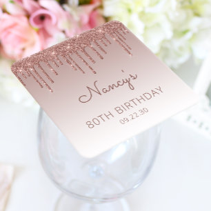 Dessous De Verre Carré Elégant Rose Gold Parties scintillant Drip 80th Bi