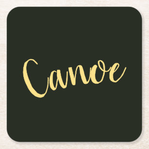 Dessous De Verre Carré Élégant script "Canoe" sur fond vert forêt profond