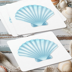 Dessous De Verre Carré Elégant Seashell Beach Blue Mariage nautique