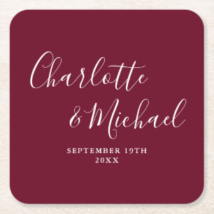 Dessous De Verre Carré Élégant signature Script Mariage Bourgogne