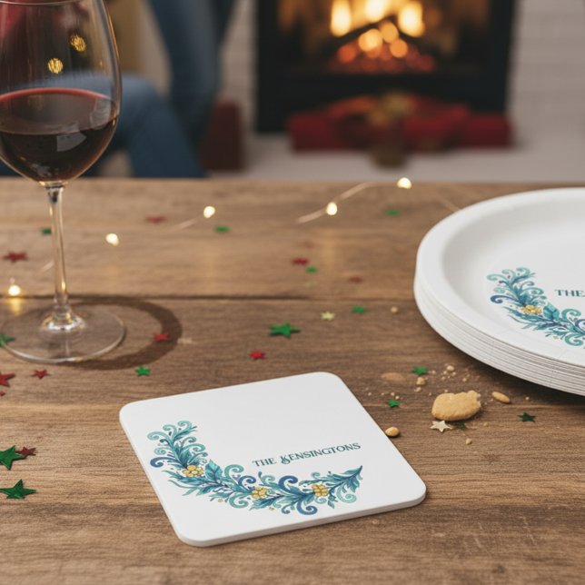 Dessous De Verre Carré Élégant Swag de couronne (Personalized Holiday Christmas Swag Paper Drink Coaster)
