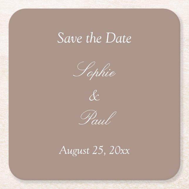 Dessous De Verre Carré Élégant Taupe Save the Date (Devant)
