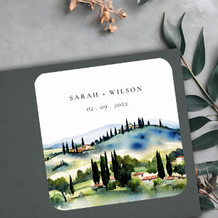 Dessous De Verre Carré Elégant Toscane Italie Aquarelle Mariage paysage