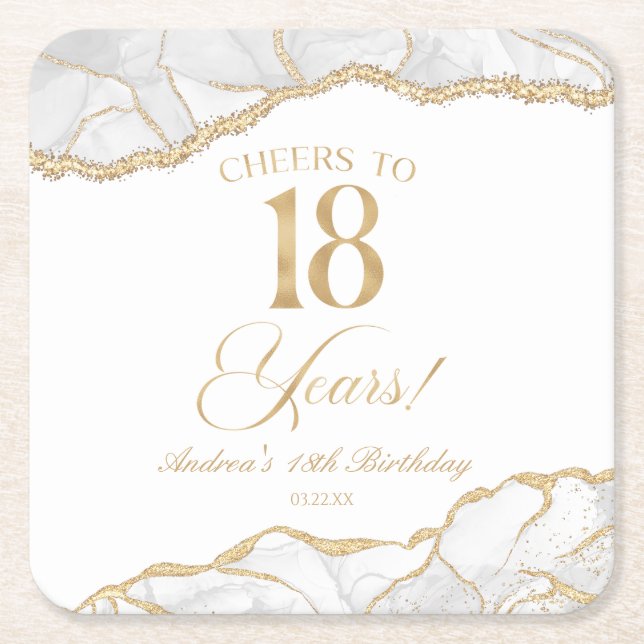 Dessous De Verre Carré Elegant White Gold Agate 18th Birthday Party (Devant)