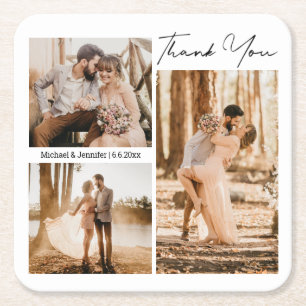 Dessous De Verre Carré élégante 3 photos merci mariage faveur