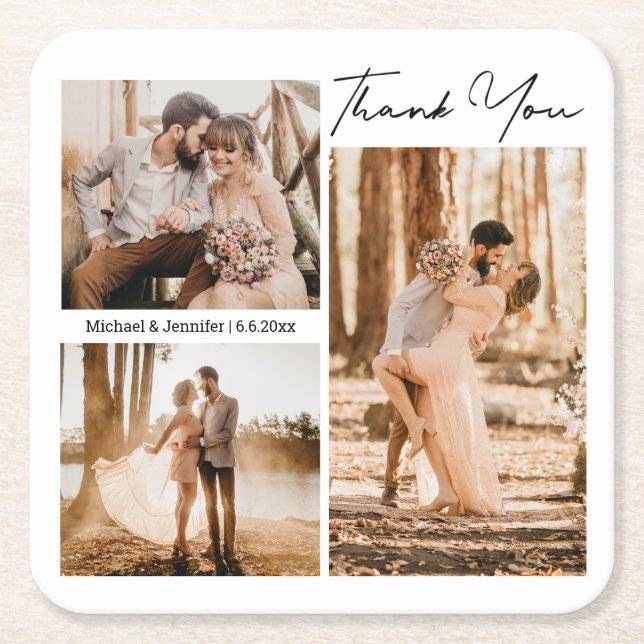 Dessous De Verre Carré élégante 3 photos merci mariage faveur (Devant)