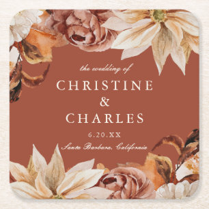 Dessous De Verre Carré Elégante aquarelle d'automne Mariage Carré papier 
