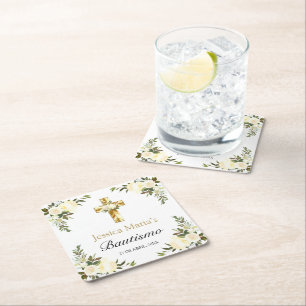 Dessous De Verre Carré Elegante Bautismo Floral Blanco
