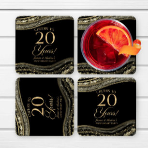 Dessous De Verre Carré Élégante Black Gold Agate 20e anniversaire fête