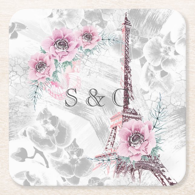 Dessous De Verre Carré Elégante couronne de fleurs roses. (Devant)