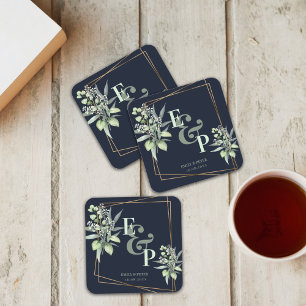 Dessous De Verre Carré Elégante Eucalyptus Monogramme Soirée de Mariage V
